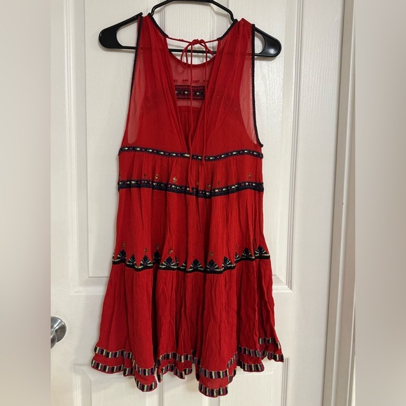 Free People To The Point Embroidered Maxi Top XS Red dress boho-chic - Picture 4 of 10